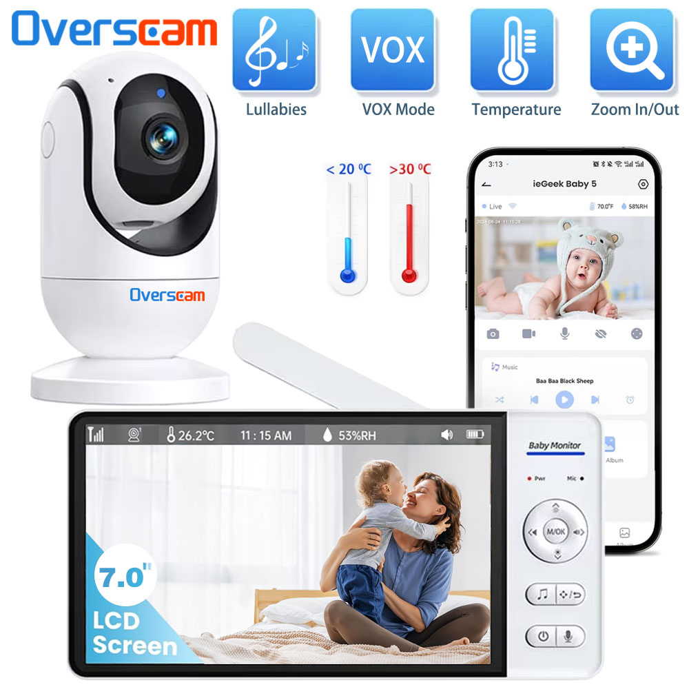Audio Detect Music - หน้าจอ 7.0 นิ้ว Baby Monitor 5000mAh