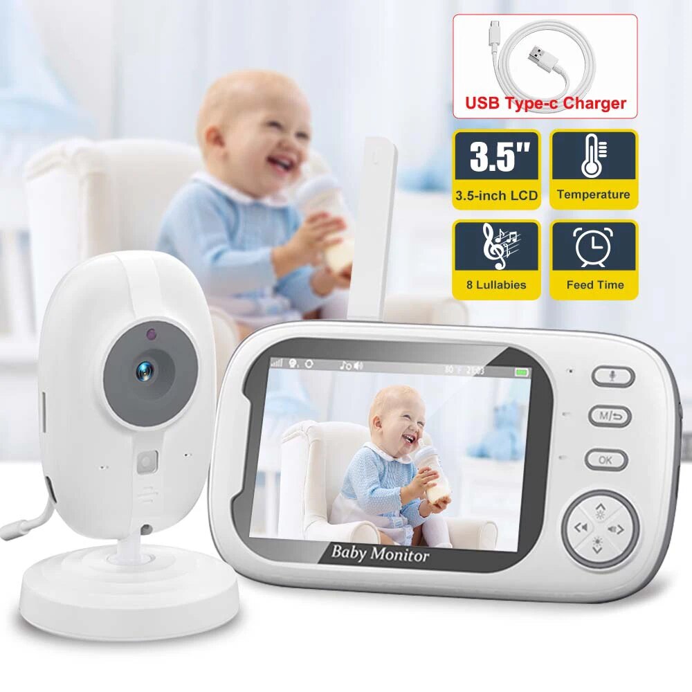 Audio Detect Music - กล้องวงจรปิดสำหรับดูวิดีโอสำหรับเด็ก3.5นิ้ว2.4G แม่เด็ก2ทางพูดคุยและการมองเห็นได้ในเวลากลางคืนได้มีกล้องวิดีโอเฝ้าระวังที่มีอุณหภูมิ