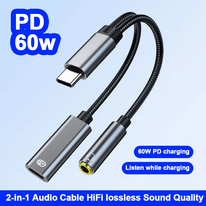 Audio And Music Splitter - ประเภท C ชายถึง 3.5 มม.แจ็คสายสัญญาณเสียงอะแดปเตอร์หญิงคู่ DAC