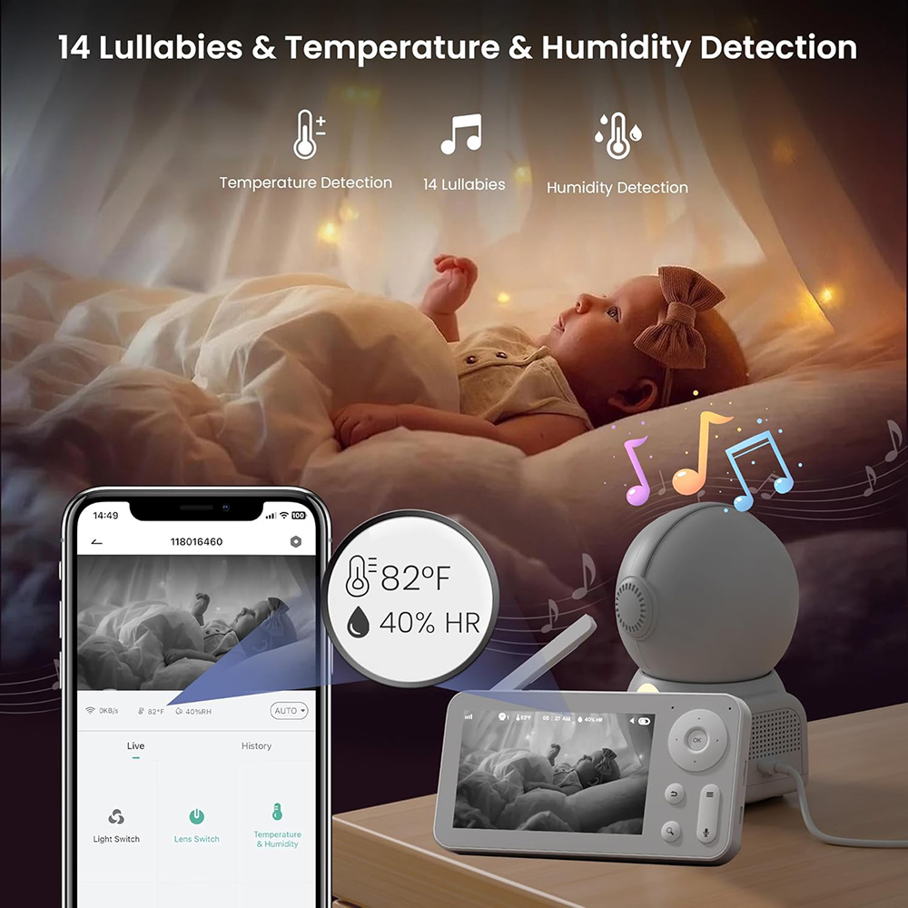 2K Baby Monitor พร้อม 2 กล้องแ - Audio Detect Music บทวิจารณ์และราคา